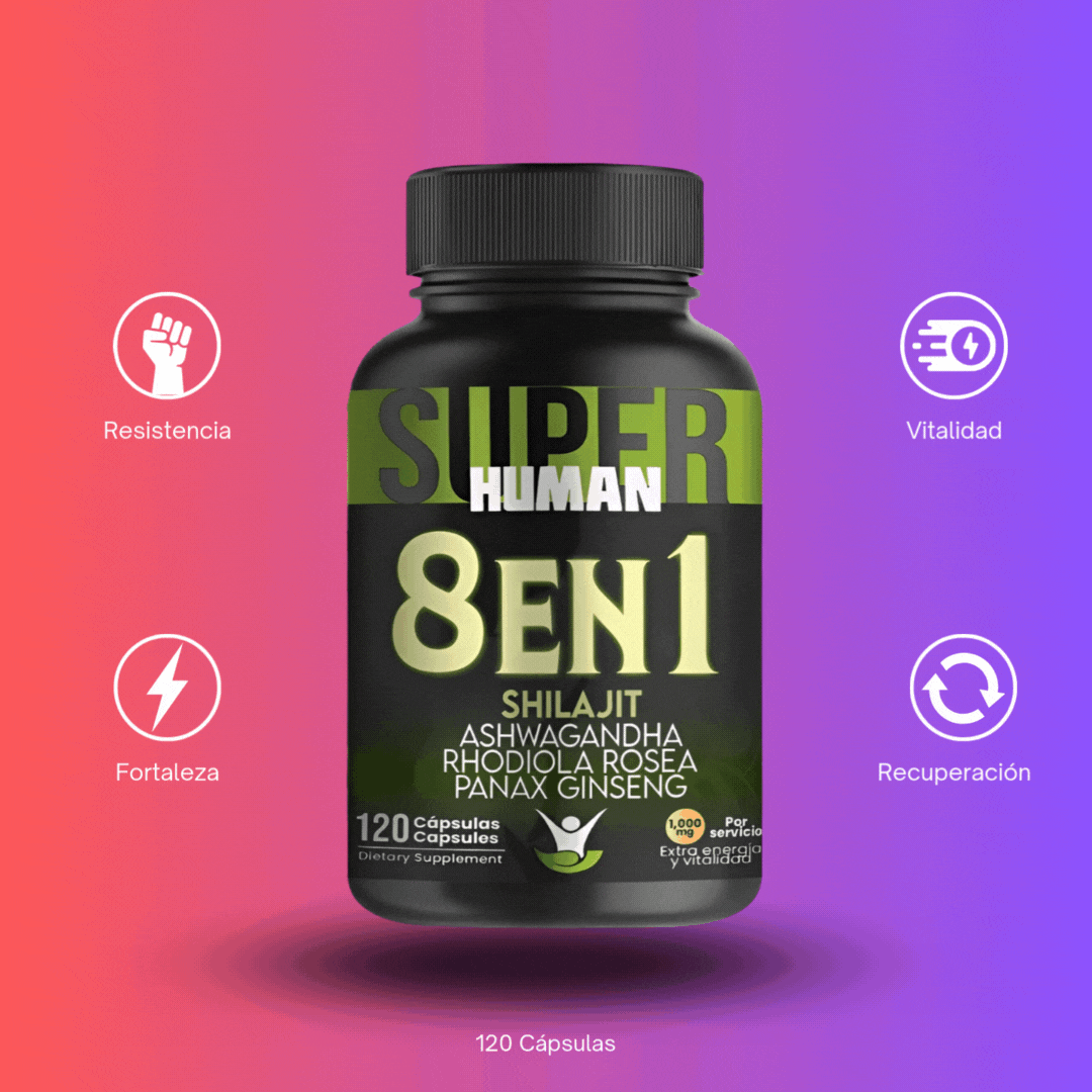 8 En 1 Cápsulas - Shilajit Ashwagandha Rhodiola Rosea Panax y Ginseng - 120 Cápsulas + Envio Gratis