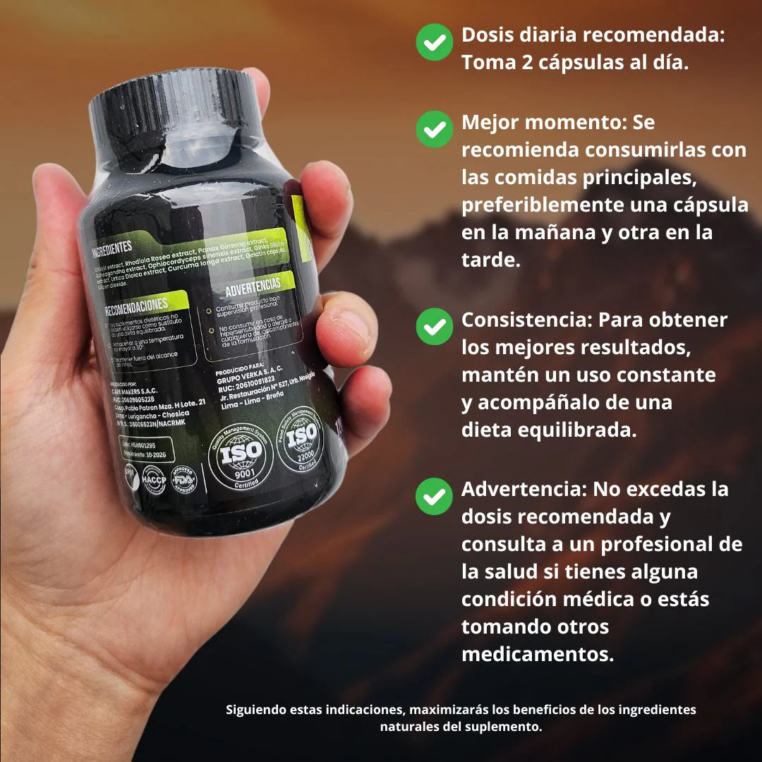 8 En 1 Cápsulas - Shilajit Ashwagandha Rhodiola Rosea Panax y Ginseng - 120 Cápsulas + Envio Gratis